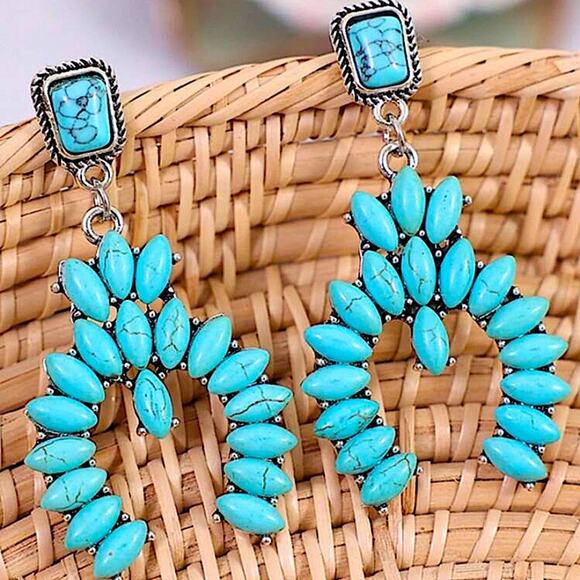 Bohemian Handmade Turquoise Dangle Earrings, Boho , Western, B… - Picture 4 of 4